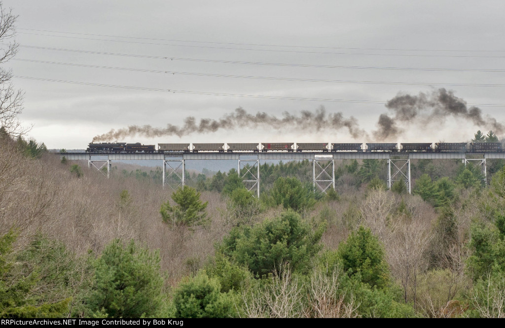 RBMN 2102 eastbound with a coal train stretched out over the Hometown high trestle